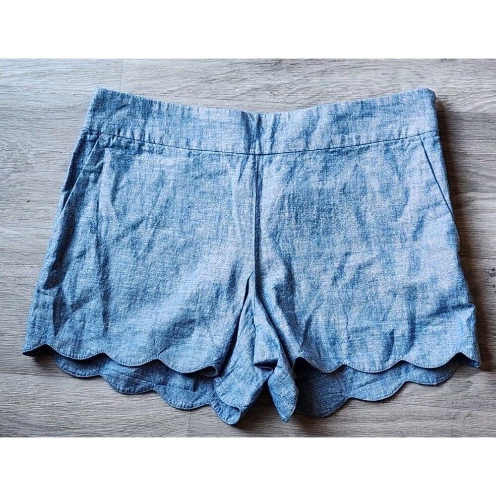 Ann Taylor Loft Riviera Shorts Women's 2 Blue Chambray 4" Inseam Scalloped Hem